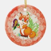 狐と蝶の模様 セラミックオーナメント (正面)