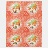 狐と蝶の模様 フリースブランケット (正面)