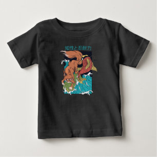狐と鯉の和風デザイン ベビーTシャツ