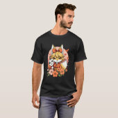 狐のお守り マスクと花 Tシャツ (正面フル)