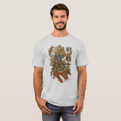 "狐のお面と錦鯉の武士猫アート" Tシャツ (正面フル)