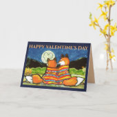 狐のバレンタインラブロマンチックムーンアート フォクシーブルー カード (黄色い花)