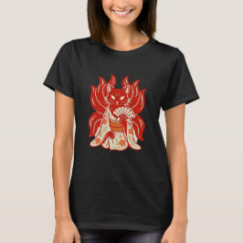 狐の威厳: 着物姿の九尾 Tシャツ