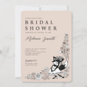 狐の森の花嫁 フォクシー ウッドランド フォックス ブライド エレガント スケッチ フラワーズ 招待状 (正面)