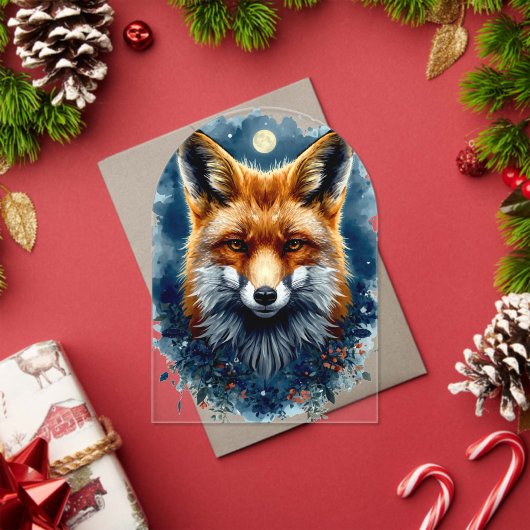 狐の水彩画 月の森 動物の美意識 アクリル招待状 (インサイチュ (クリスマス))