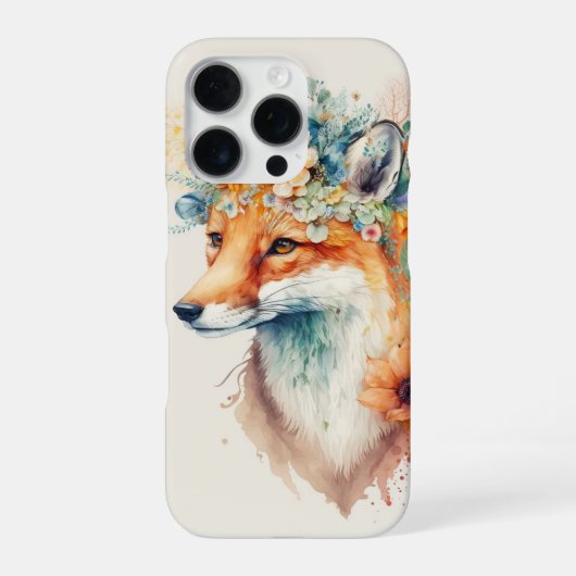 狐の花冠の水彩画 iPhoneケース (裏面)