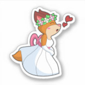 狐の花嫁　ウェディングドレスと花輪つき シール (正面)