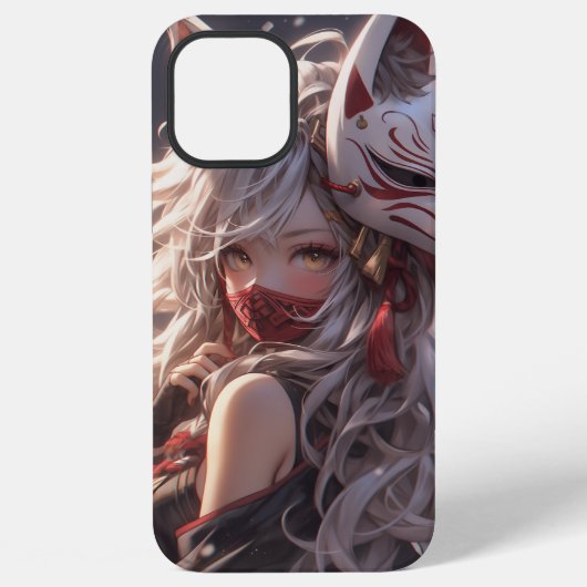 狐の面をしたサムライガール 日本 iPhoneケース (裏面)