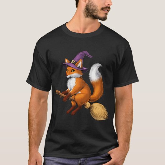 狐の魔女の箒乗り Tシャツ (正面)