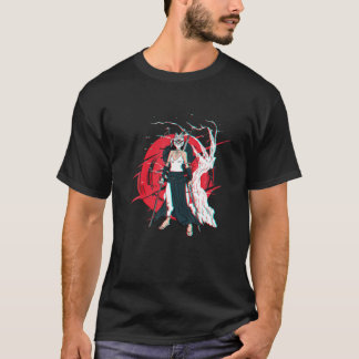 狐仮面ソ日本のード刀刀キツネサムライギル Tシャツ