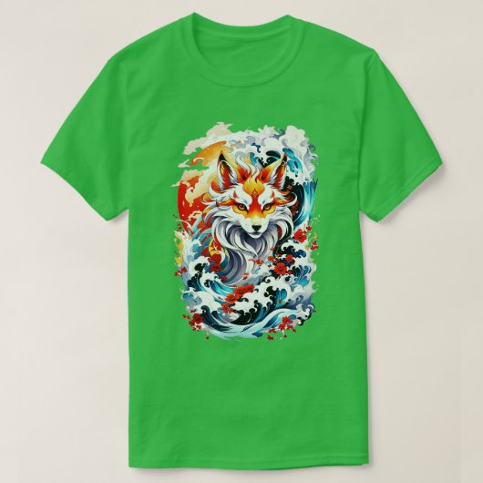 狐日本の波 Tシャツ (デザイン正面)