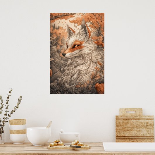 狐日本の狐 ポスター (キッチン)