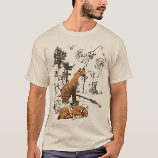 狐 - 和のストリートファッション Tシャツ (正面)