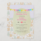 狐、鳥と木の遊び心あふれる誕生日招待状 招待状 (正面/裏面)