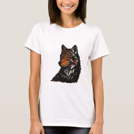 狡猾モダンな狼の女性グラフィックT型 Tシャツ (正面)
