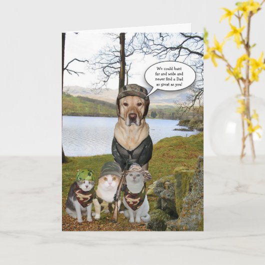 狩りおもしろい犬/研究所の父の日のカード カード (黄色い花)