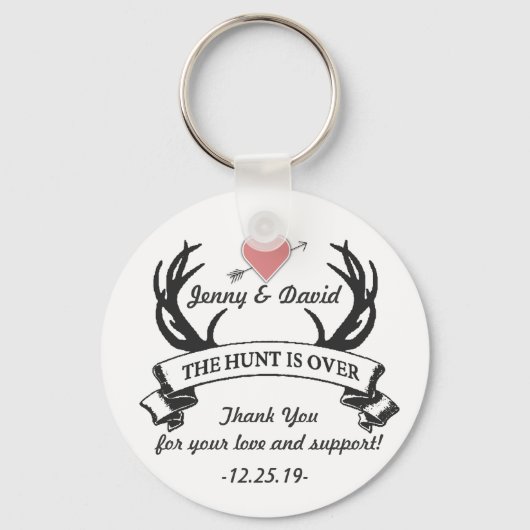「狩りが終了」キーパーソナライズされた・リング結婚式の引き出物 キーホルダー (正面)