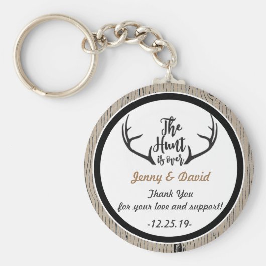 「狩りが終了」キーパーソナライズされた・リング結婚式の引き出物 キーホルダー (正面)