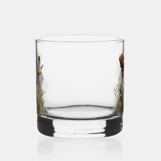 狩りとブルターニュ犬アート ウイスキーグラス (左)