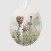 狩りとブルターニュ犬アート オーナメント (正面)