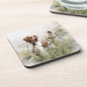 狩りとブルターニュ犬アート コースター (左側)