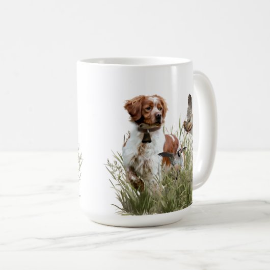 狩りとブルターニュ犬アート コーヒーマグカップ (正面右)