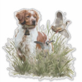 狩りとブルターニュ犬アート シール (正面)