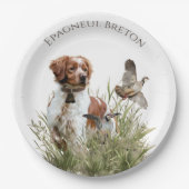 狩りとブルターニュ犬アート ペーパープレート (正面)