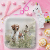 狩りとブルターニュ犬アート ペーパープレート (パーティー)