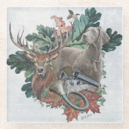 狩りとワイマラン「グレー幽霊」 ガラスコースター