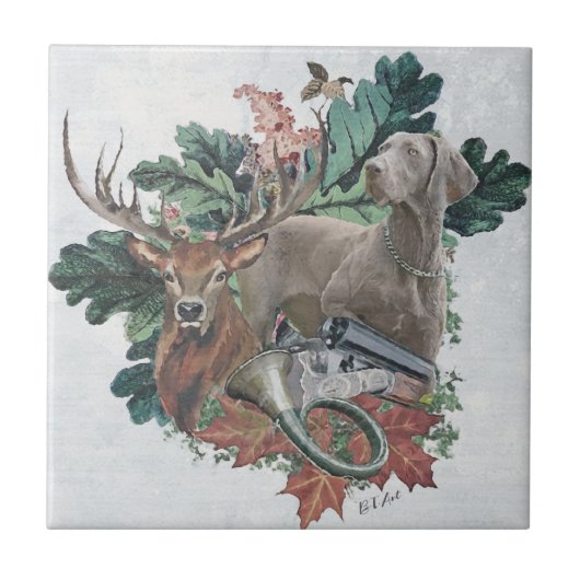 狩りとワイマラン「グレー幽霊」 タイル (正面)