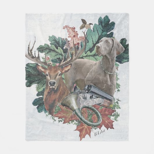 狩りとワイマラン「グレー幽霊」 フリースブランケット (正面)