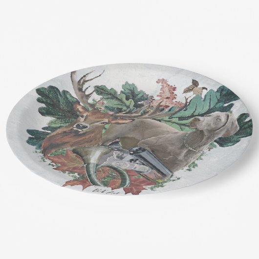 狩りとワイマラン「グレー幽霊」 ペーパープレート (アングル)