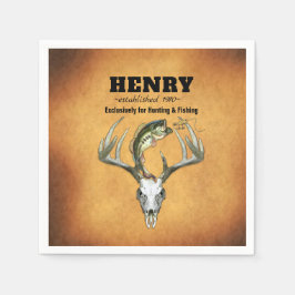 狩りと魚釣りをテーマにした誕生日 スタンダードカクテルナプキン