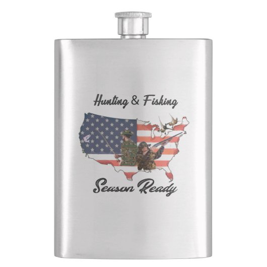 狩りと魚釣りTシャツトラックの帽子ボタンテープ フラスク (正面)