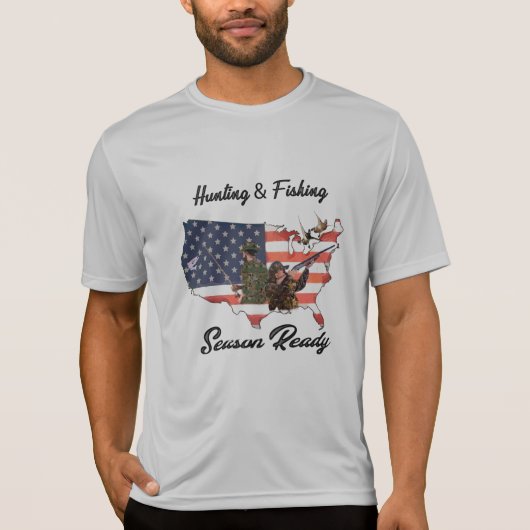 狩りと魚釣りTシャツトラックの帽子ボタンテープ Tシャツ (正面)