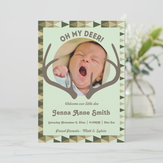 狩りの誕生の迷彩柄の発表の女の子か男の子 案内状 (スタンド正面)