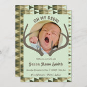 狩りの誕生の迷彩柄の発表の女の子か男の子 案内状 (正面/裏面)