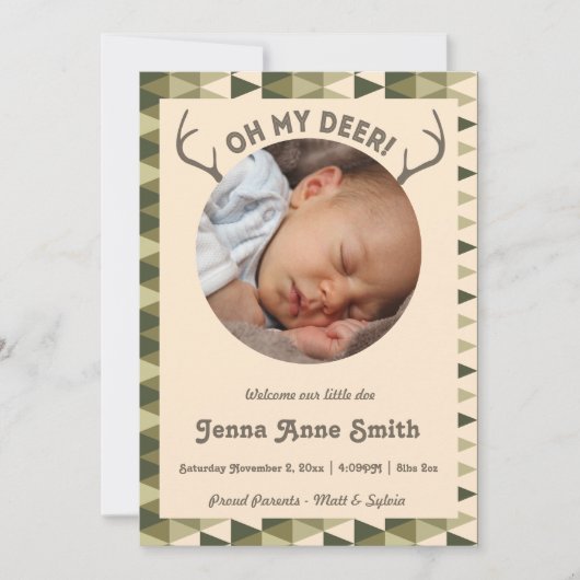 狩りの誕生の(雄ジカの)枝角の発表の女の子か男の子 案内状 (正面)