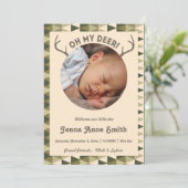 狩りの誕生の(雄ジカの)枝角の発表の女の子か男の子 案内状 (スタンド正面)