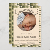 狩りの誕生の(雄ジカの)枝角の発表の女の子か男の子 案内状 (正面/裏面)
