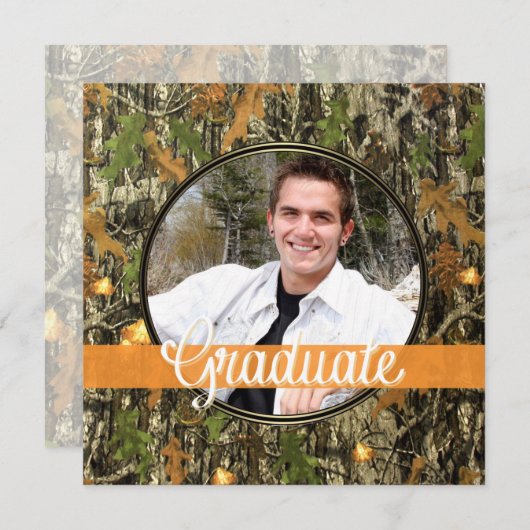 狩りの迷彩柄の卒業のパーティの招待状 招待状 (正面/裏面)