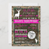 狩りの迷彩柄の女の子のベビーシャワーの雌ジカ 招待状 (正面)