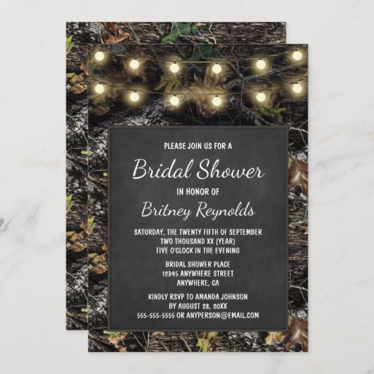 狩りの迷彩柄の黒板のブライダルシャワー招待状 招待状 (正面/裏面)