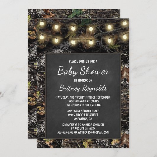 狩りの迷彩柄の黒板のベビーシャワー招待状 招待状 (正面/裏面)