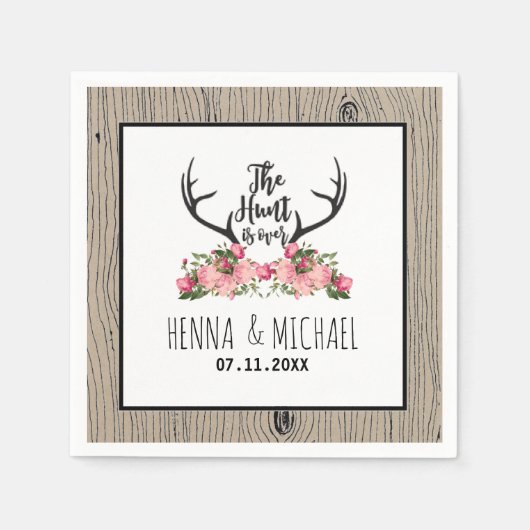 狩りはアントラー素朴バーンウッドフローラの上結婚にある スタンダードカクテルナプキン (正面)