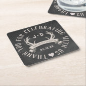 狩りはオーバー結婚式の引き出物スクエアパーソナライズされた スクエアペーパーコースター (アングル)