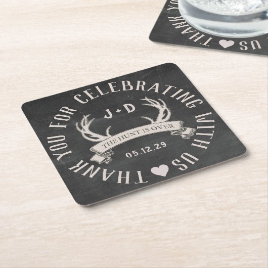 狩りはオーバー結婚式の引き出物スクエアパーソナライズされた スクエアペーパーコースター (アングル)