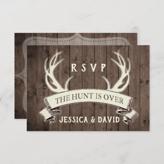 狩りはバーンウッド素朴ウェディングRSVP上 出欠カード (正面/裏面)