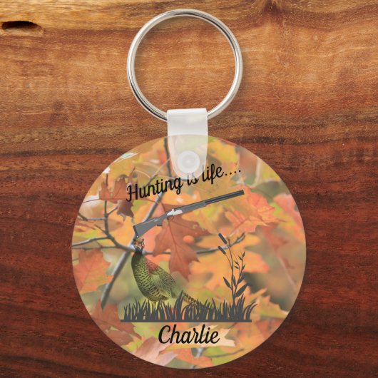 狩りはライフパーソナライズされたキジとショットガン キーホルダー (正面)